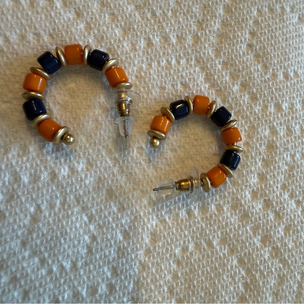 Michelle McDowell Orange and Navy Blue Beaded Earrings